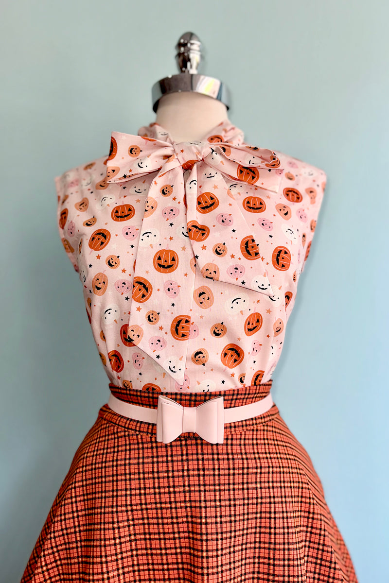 Pink Jack O' Lantern Bow Top by Retrolicious