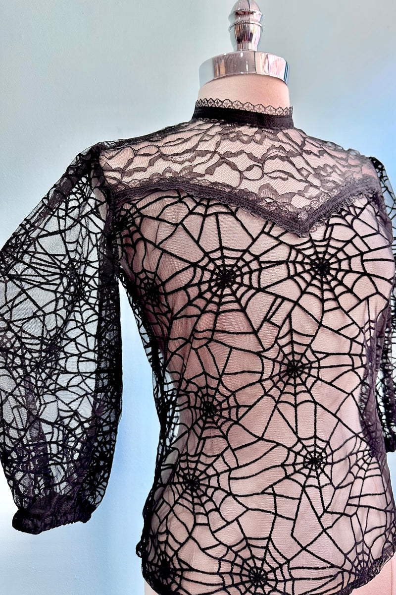 Black Lace Spiderweb Mourning Top by Ains and Elke