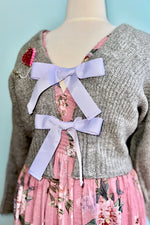 Heather Grey Cropped Bow Front Cardigan