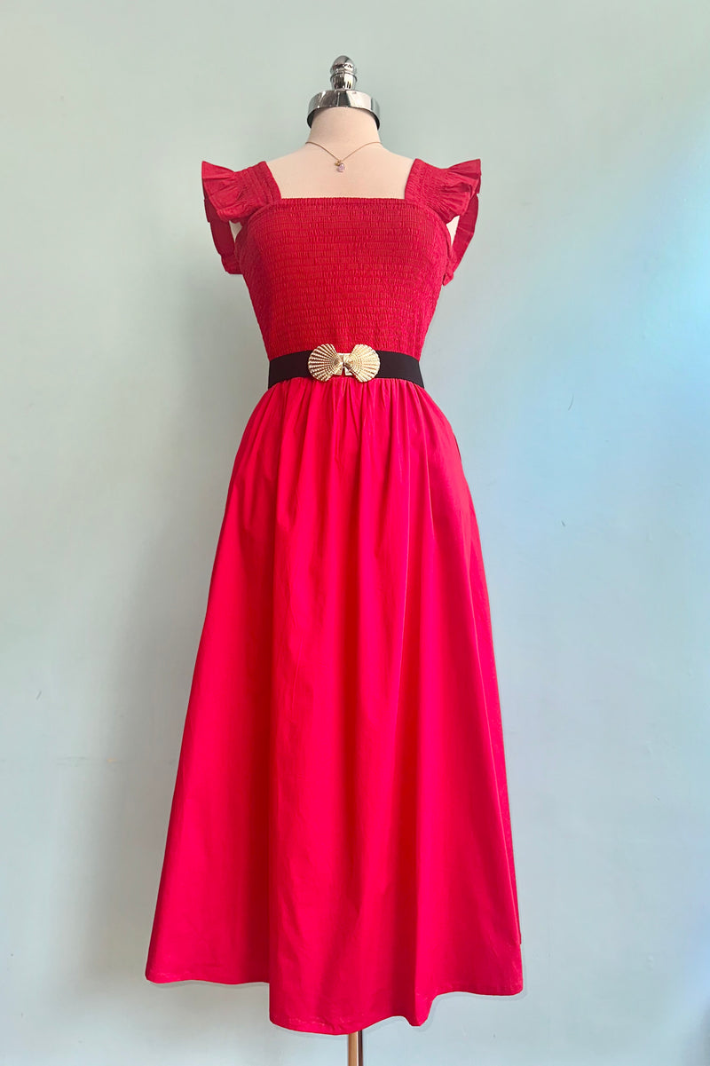 red smocked dress Red Smocked Xemeni Midi Dress by Timeless London – Modern Millie
