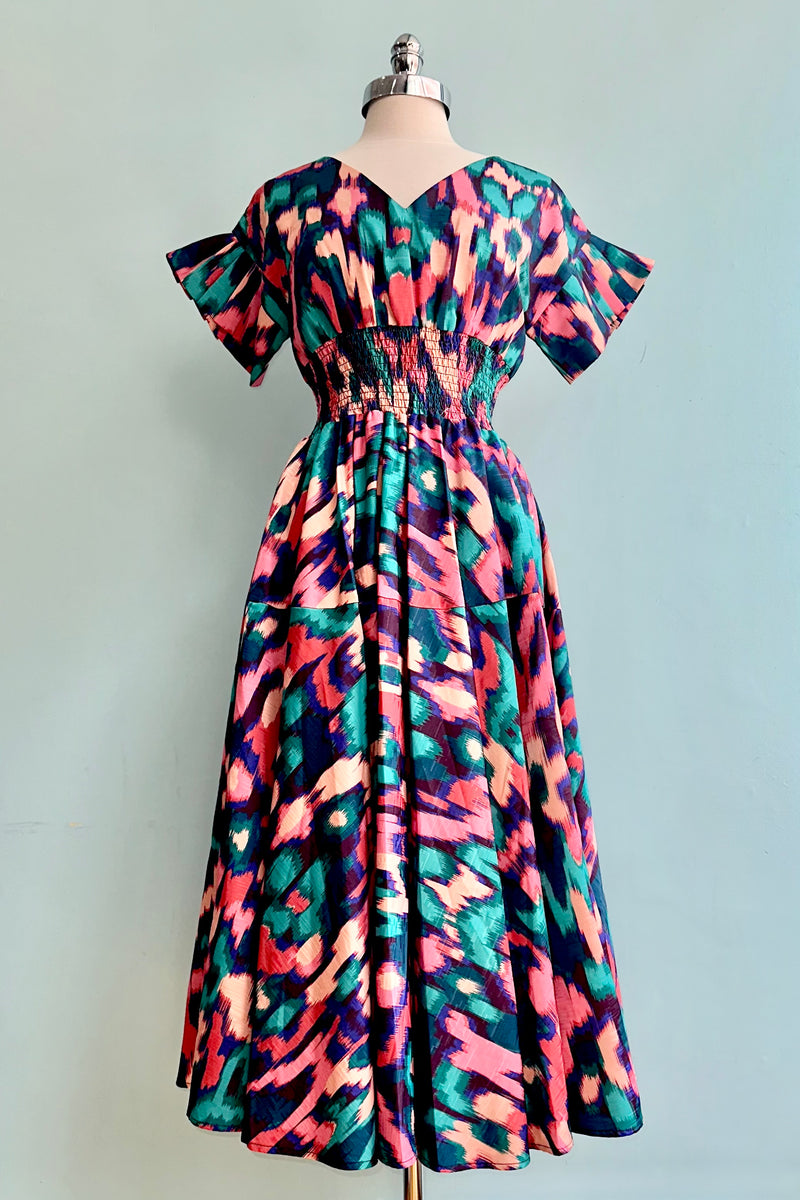 Final Sale Abstract Print Ruffle Sleeve Midi Dress by Lili Sidonio Final Sale Abstract Print Ruffle Sleeve Midi Dress by Lili Sidonio