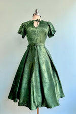 Emerald Brocade Tulip Sleeve Dress