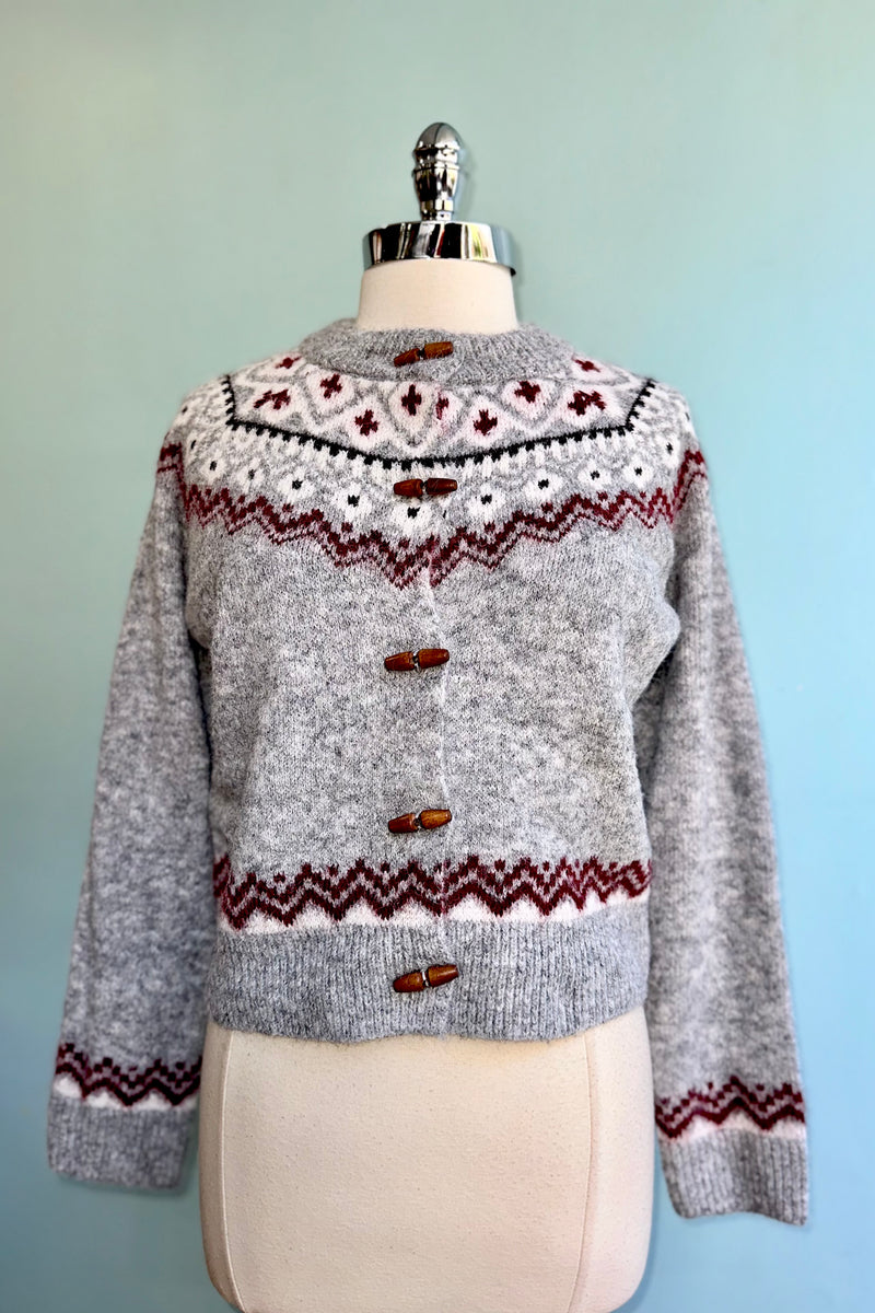 Fair Isle Toggle Button Cardigan Sweater