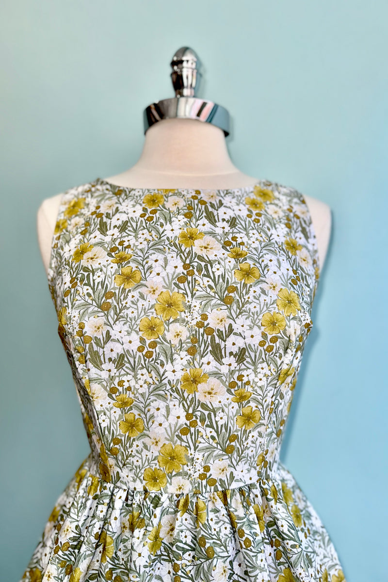 Mustard Floral Midi Dress by Retrolicious