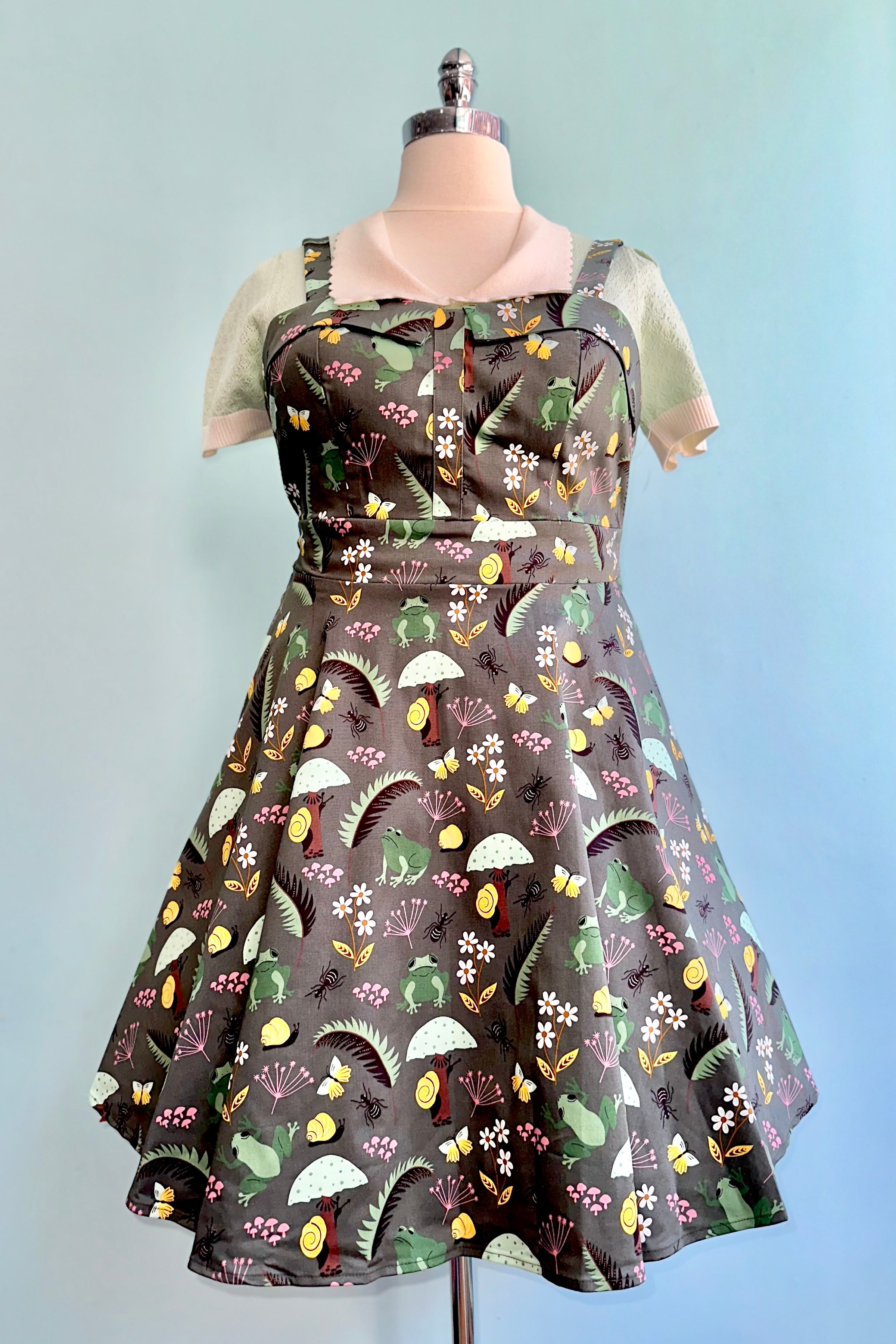 full frog dress design Our Kawaii Women's Green Wide Strap Frog Print Dress, School is such a vibe