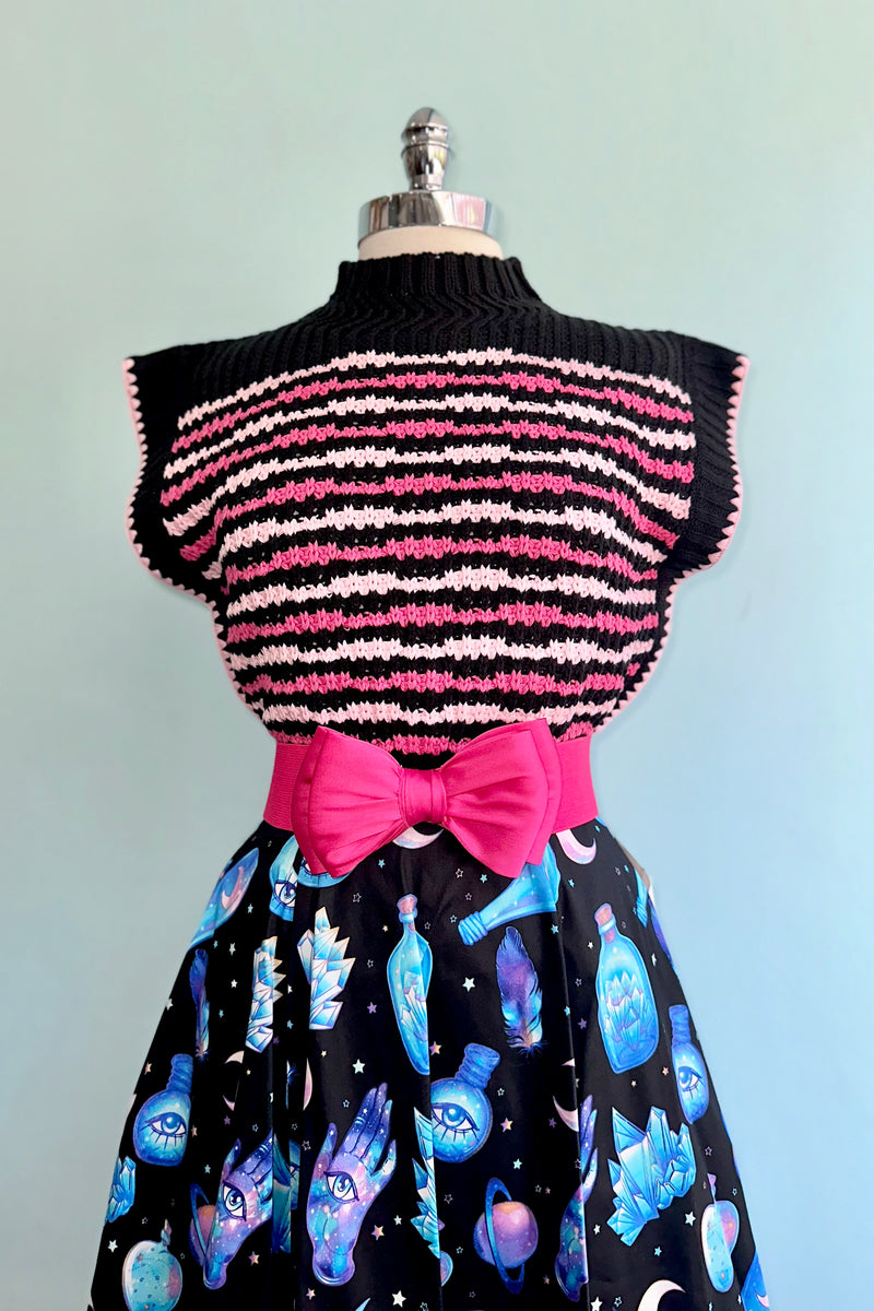 Black and Pink Contrast Stitch Sweater Vest