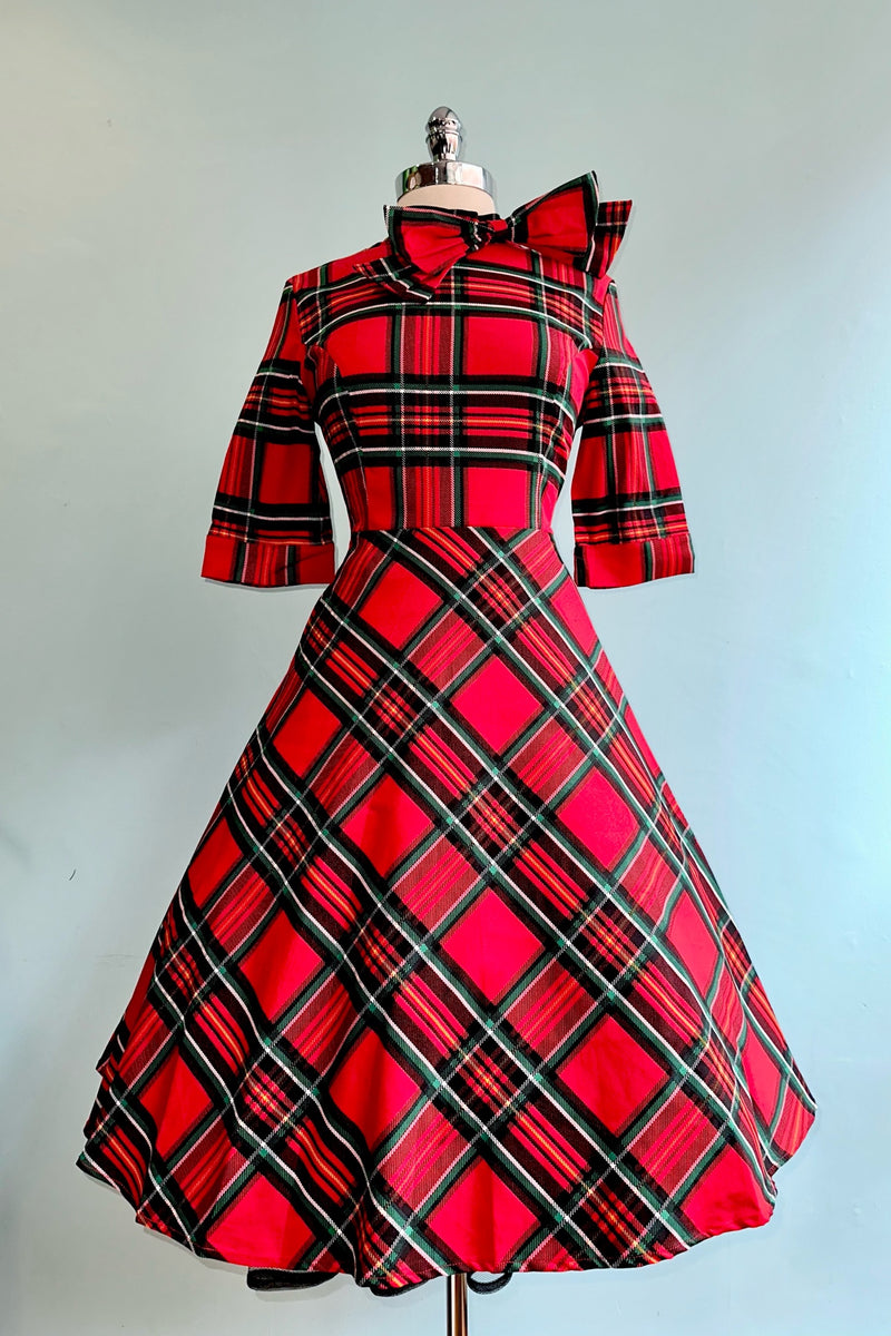 Red Plaid Bow Dress by Banned