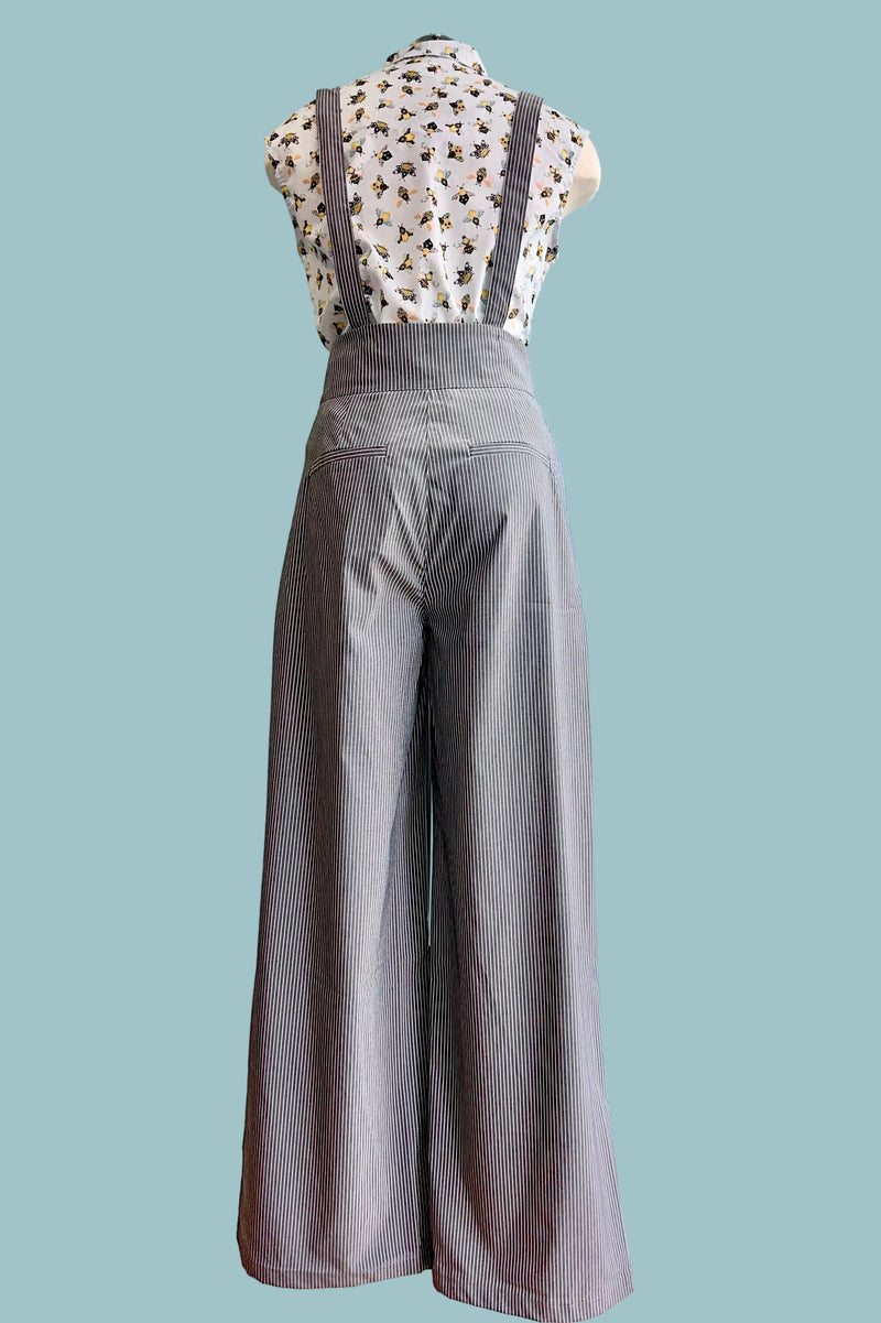 Grey Pinstripe High Waisted Suspender Pants by Voodoo Vixen