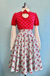 Red and Pink Collared Heart Cut-Out Short Sleeve Sweater
