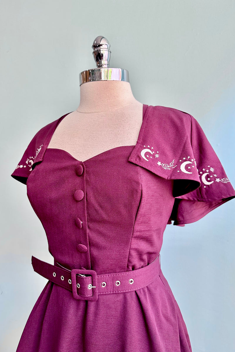 Moon Embroidered Capelet and Dress Set in Burgundy