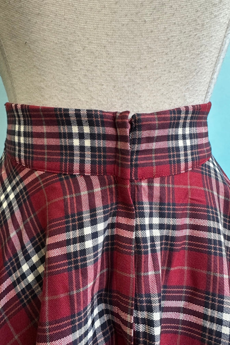 Red Winter Plaid Circle Skirt by Banned