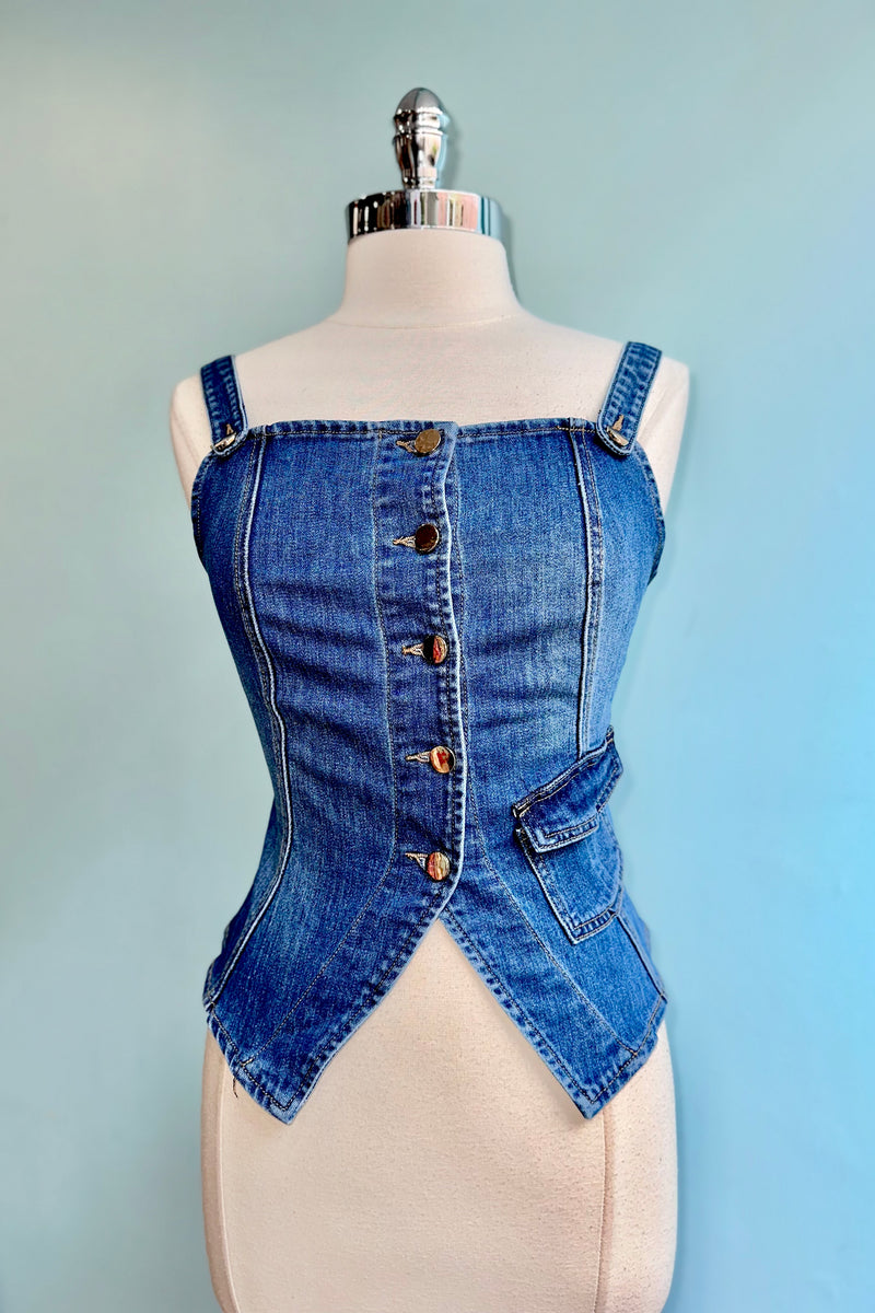 Denim Button Front Tank Vest