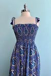 Blue Paisley Smocked Maxi Dress by Timeless London