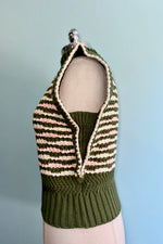 Green and Pink Contrast Stitch Sweater Vest