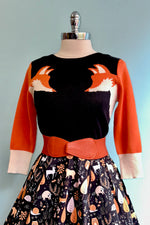 Black and Orange Fox Pullover Sweater