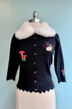 Woodland Faux Fur Collar Cardigan in Black by Banned