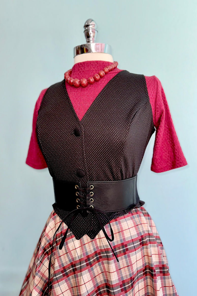 Burgundy and Tan Plaid Skater Skirt by Retrolicious