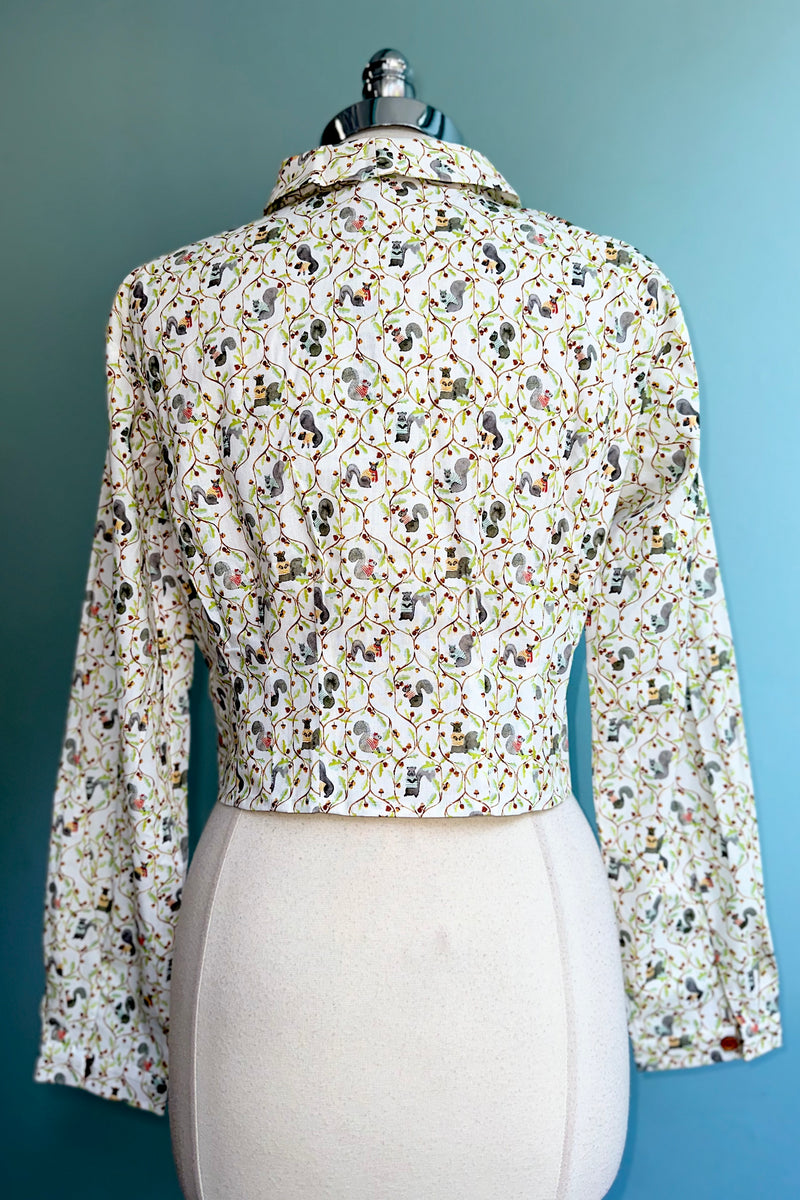 Squirrel and Acorns Button Down Cropped Top by Banned