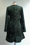 Green Sequin Bell Sleeve Mini Dress