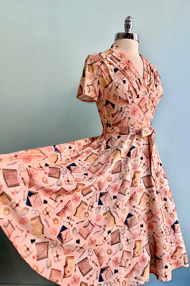 Vintage Books Short Sleeve Rose Dress in Pink by Miss Lulo