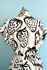 Black and White Strawberry Print Shirt Dress by Compania Fantastica