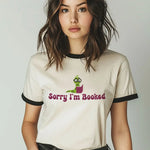 Sorry I'm Booked (Worm) Ringer T-Shirt in Off-White