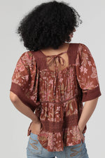 Lace Trim Tiered Top in Rust by Angie