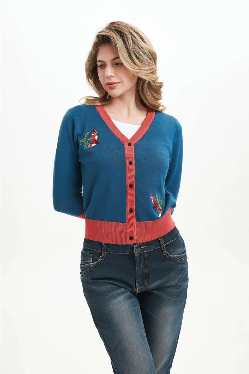 Fabled Fox Embroidered Skye Cardigan by Miss Lulo