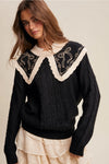 Black Statement Embroidered Collar Sweater