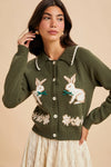 Bunny Cardigan Sweater in Green