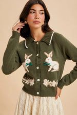 Bunny Cardigan Sweater in Green