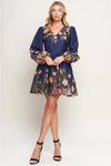Navy Floral Border Print Mini Dress