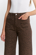 Patch Pocket Cropped Wide Leg Leopard Jeans by Mica Denim
