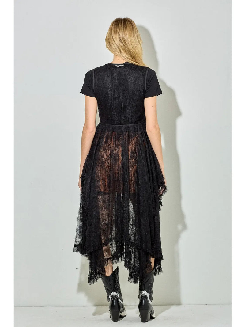 Black Tie Front Lace Vest Duster Dress