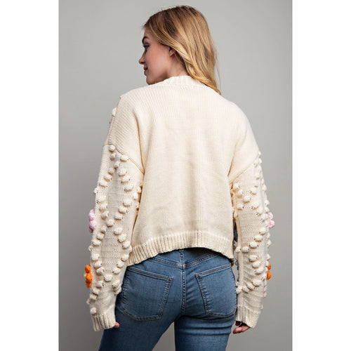 3D Flower Cardigan in Ivory
