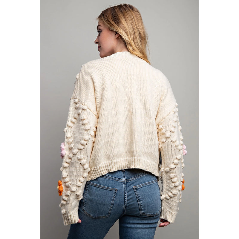 3D Flower Cardigan in Ivory