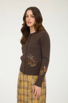 Brown Embroidered Deer Cardigan