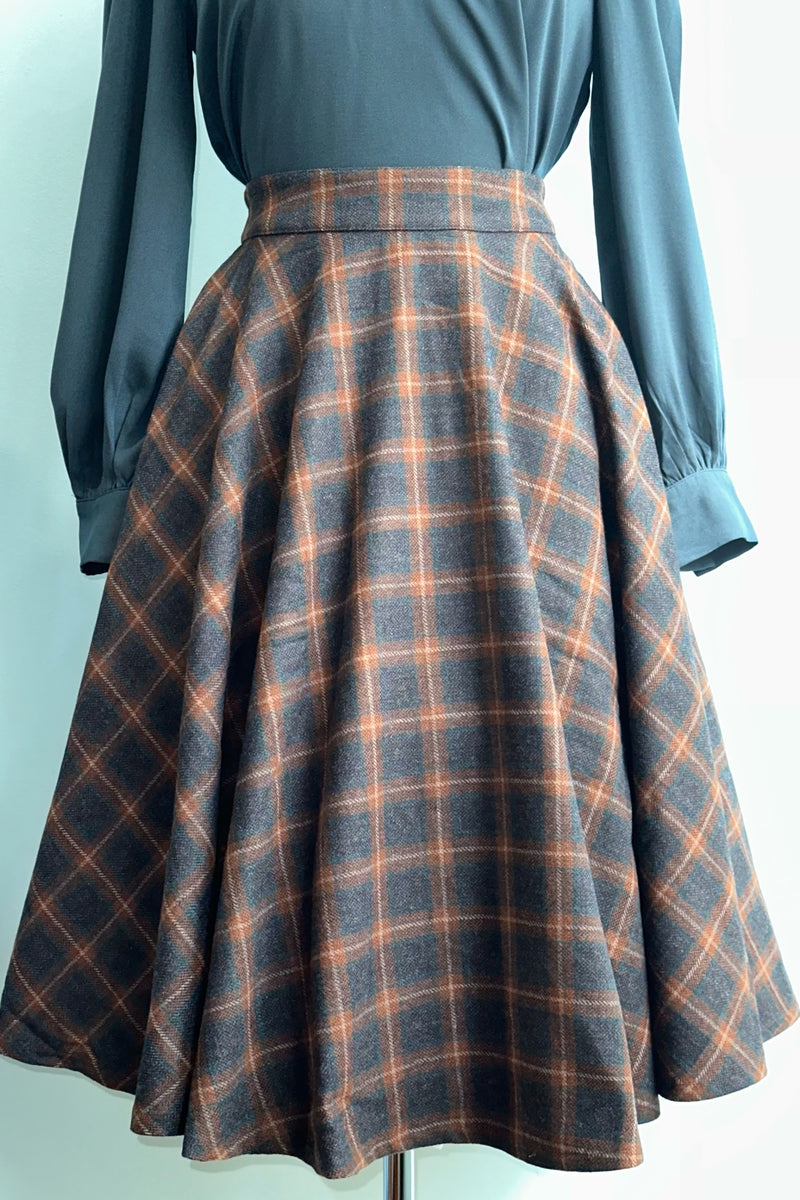 Navy and Rust Check Sophie Skirt by Timeless London