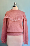 Pink Ruffled Pointelle Sweater by Molly Bracken