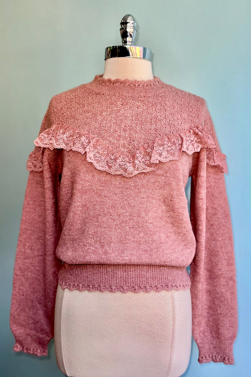 Pink Ruffled Pointelle Sweater by Molly Bracken