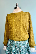 Lemon Grass Pom Pom Cable Knit Sweater