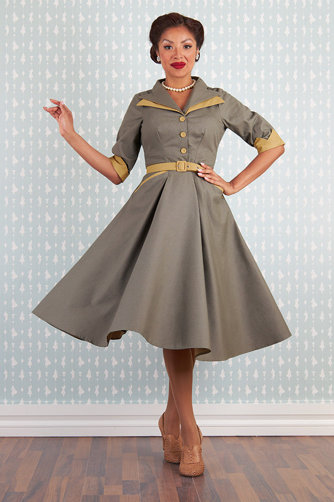 Ezabel-Khalia Sage Green Shirt Dress by Miss Candyfloss Small Ezabel-Khalia Sage Green Shirt Dress by Miss Candyfloss Small
