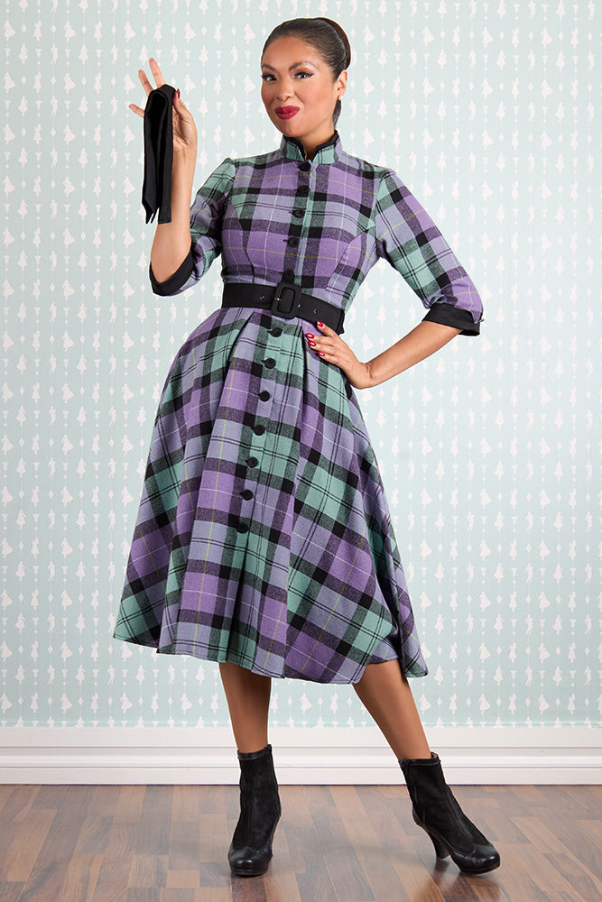 purple check dress One Way Plum Purple Plaid Dress