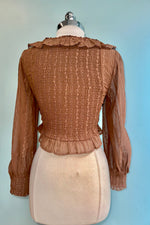 Lace Up Smocked Top in Mocha