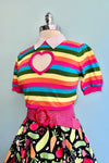 Rainbow Stripe Heart Cut-Out Short Sleeve Sweater