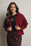 Cable Knit Capelet Cardigan with Velvet Bow in Burgundy
