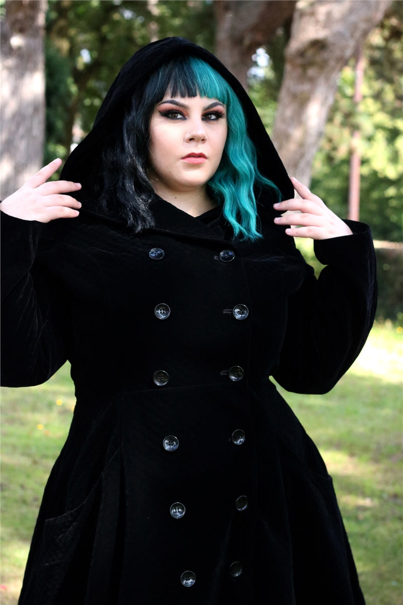 Black Velvet Heather Hooded Coat by Collectif
