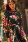 Emerald and Magenta Long Sleeve Midi Dress