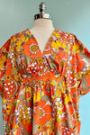 Orange and Olive Mod Floral  Woven Midi Caftan by Blue Platypus