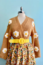 3D Flower Cardigan in Camel